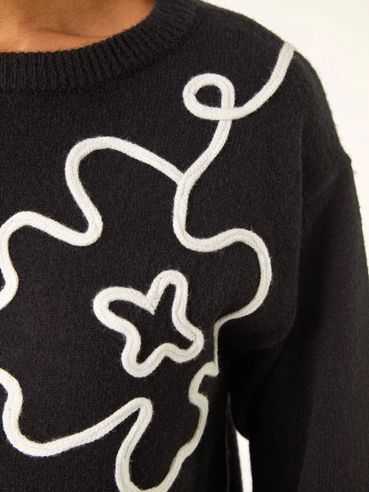 Isla Floral Knit Jumper - Black (Final Sale) Isla Floral Knit Jumper - Black (Final Sale)