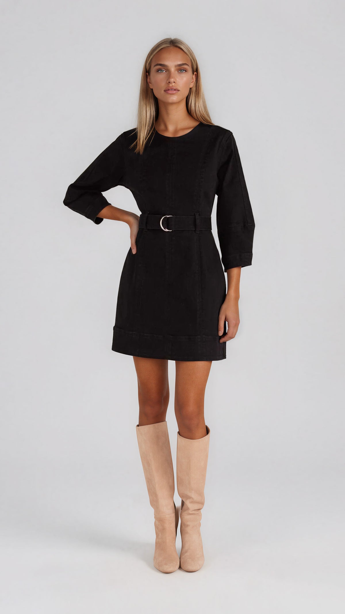 Jocelyn Denim Mini Dress - Washed Black (Final Sale) Jocelyn Denim Mini Dress - Washed Black (Final Sale)