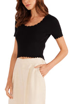 Laura Scallop Knit Tee - Black (Final Sale) Laura Scallop Knit Tee - Black (Final Sale)