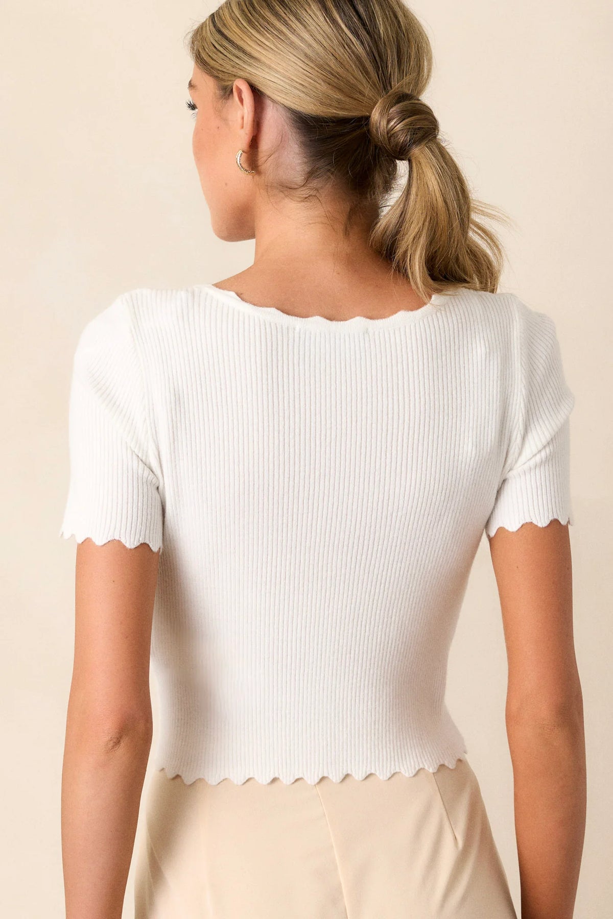 Laura Scallop Knit Tee - Ivory (Final Sale) Laura Scallop Knit Tee - Ivory (Final Sale)