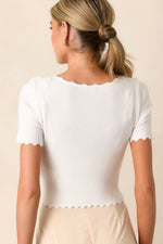 Laura Scallop Knit Tee - Ivory (Final Sale) Laura Scallop Knit Tee - Ivory (Final Sale)