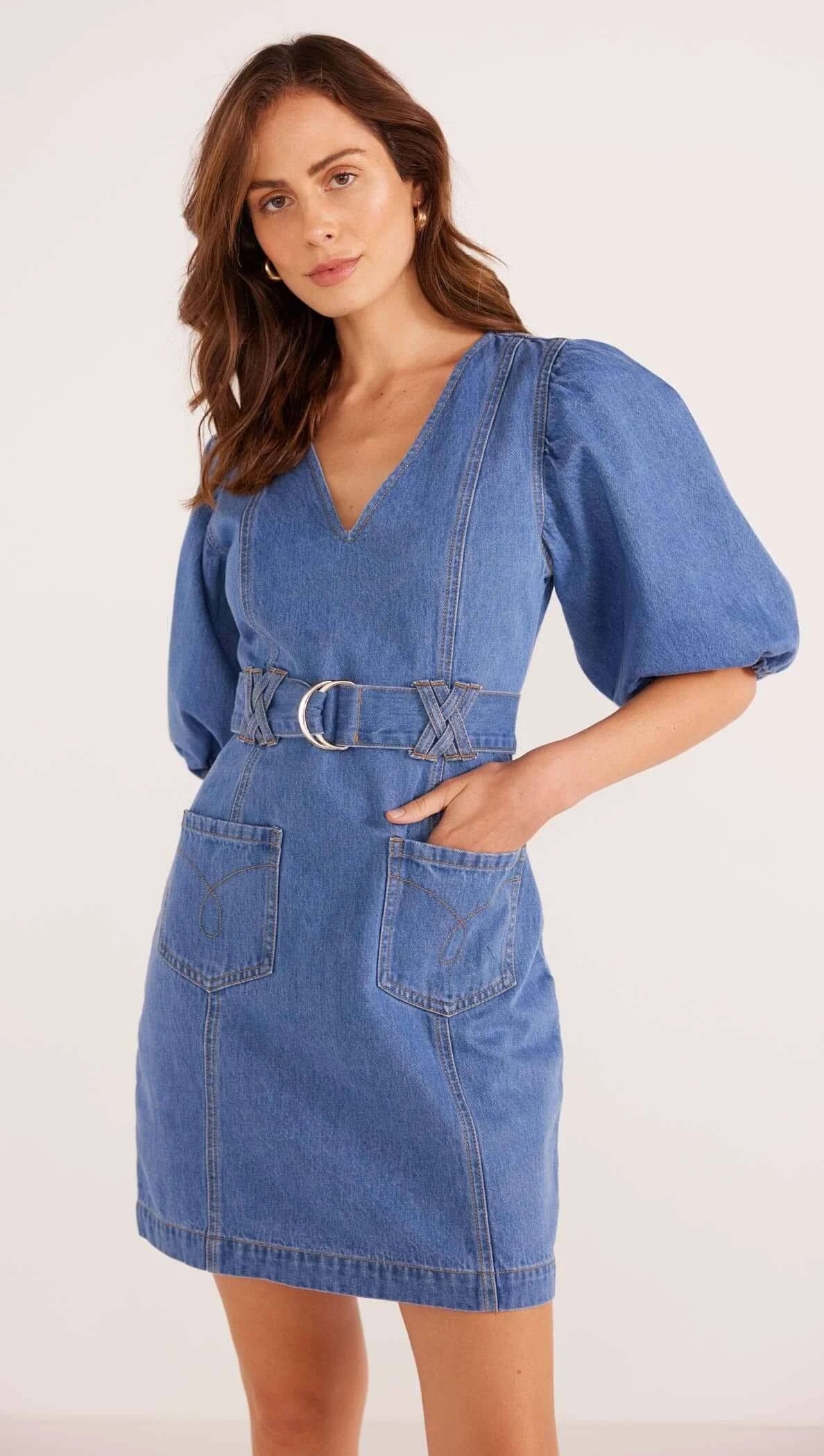 Peyton Denim Mini Dress - Denim Blue (Final Sale) Peyton Denim Mini Dress - Denim Blue (Final Sale)