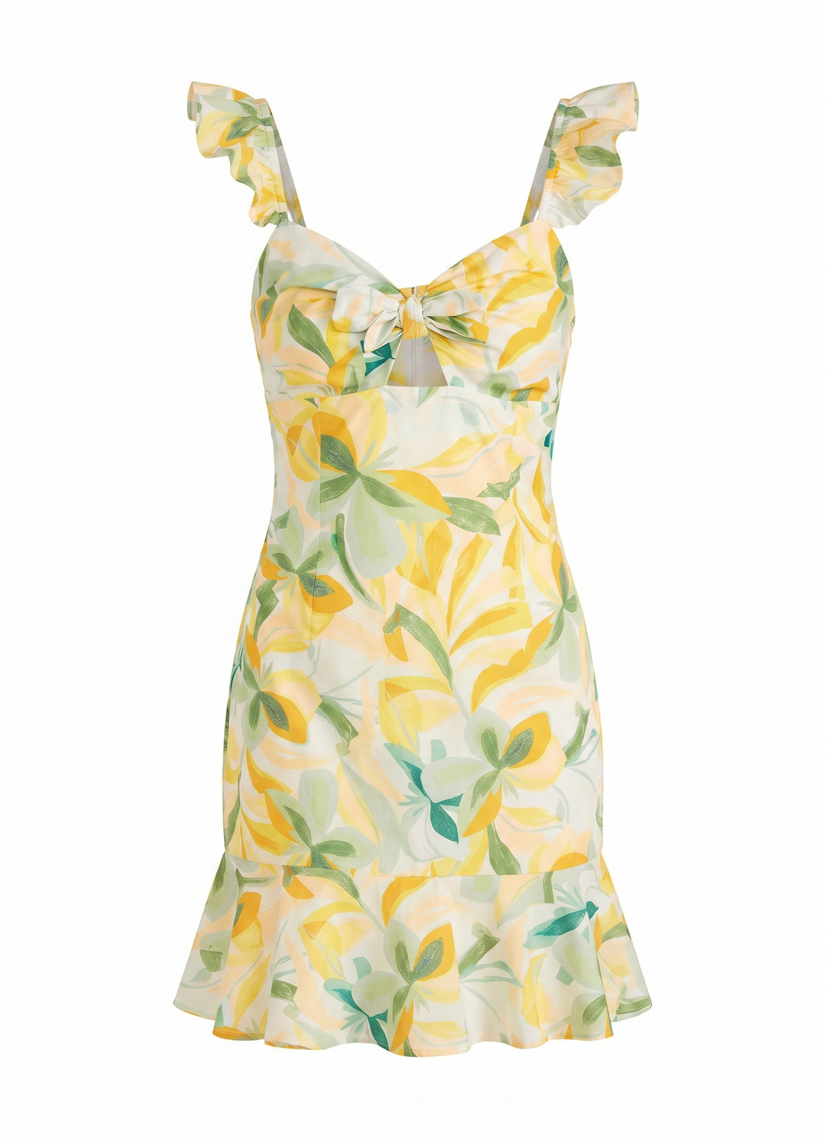 Solstice Front Tie Mini Dress - Yellow Palm Print (Final Sale) Solstice Front Tie Mini Dress - Yellow Palm Print (Final Sale)