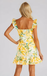 Solstice Front Tie Mini Dress - Yellow Palm Print (Final Sale) Solstice Front Tie Mini Dress - Yellow Palm Print (Final Sale)