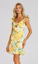 Solstice Front Tie Mini Dress - Yellow Palm Print (Final Sale) Solstice Front Tie Mini Dress - Yellow Palm Print (Final Sale)