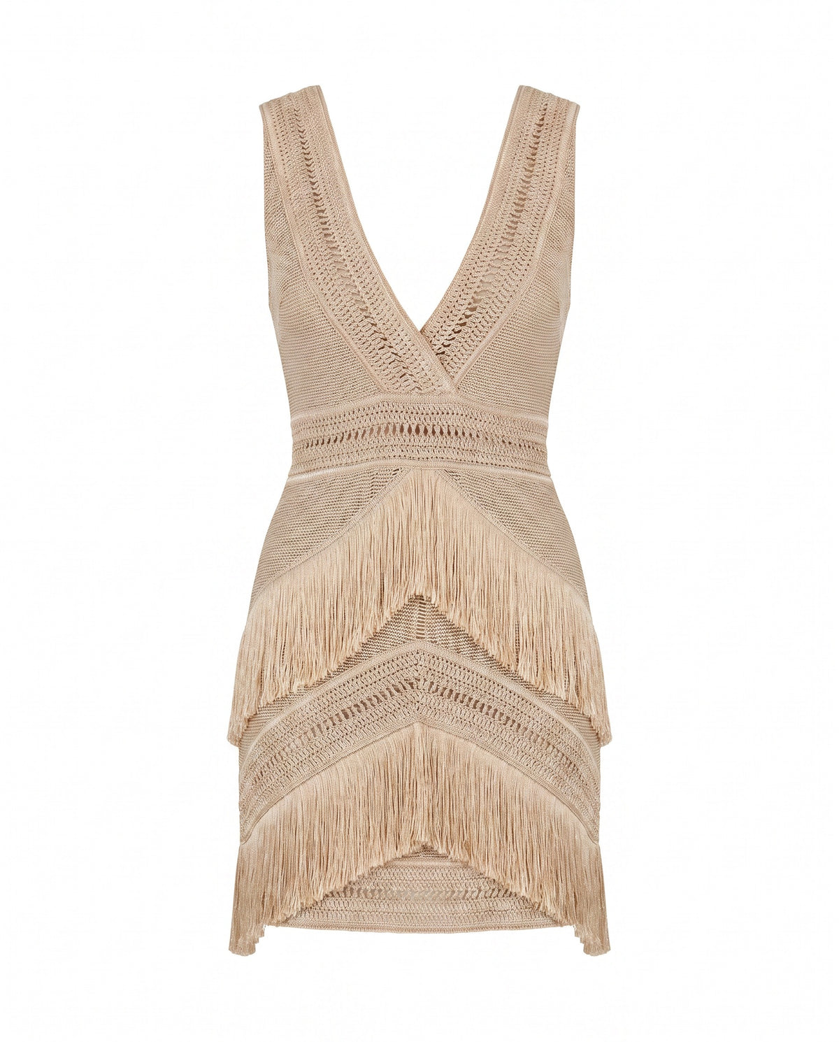 Deep V-Neck Fringe Mini Dress – Clay (Final Sale) Deep V-Neck Fringe Mini Dress – Clay (Final Sale)
