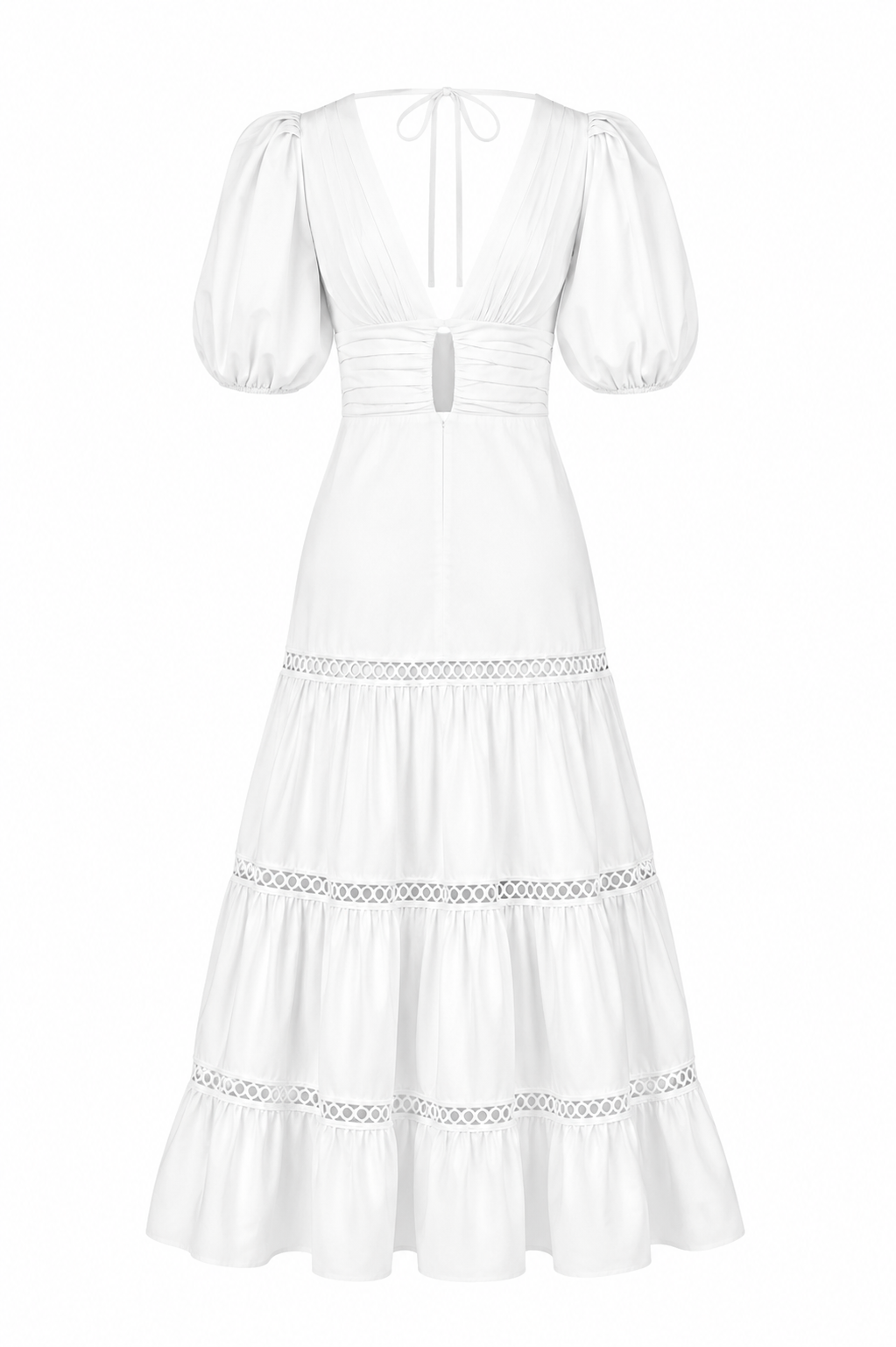 Plunge Sleeve Long Dress – White (Final Sale) Plunge Sleeve Long Dress – White (Final Sale)