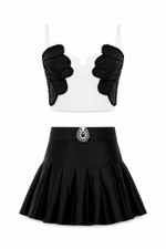 Taffeta Bloom Top & Mini Skirt Set - Off White & Black (Final Sale) Taffeta Bloom Top & Mini Skirt Set - Off White & Black (Final Sale)