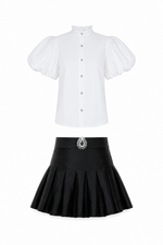 Taffeta Bloom Shirt & Mini Skirt Set - Off White & Black (Final Sale) Taffeta Bloom Shirt & Mini Skirt Set - Off White & Black (Final Sale)
