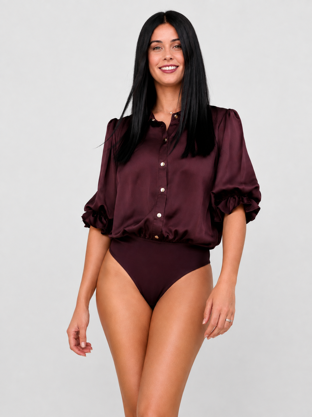 Dina Button Down Bodysuit - Pinot Noir (Final Sale) Dina Button Down Bodysuit - Pinot Noir (Final Sale)