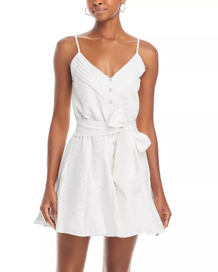 Kallie V Neck Sash Belt Mini Dress - White Springtime Burnout (Final Sale) Kallie V Neck Sash Belt Mini Dress - White Springtime Burnout (Final Sale)