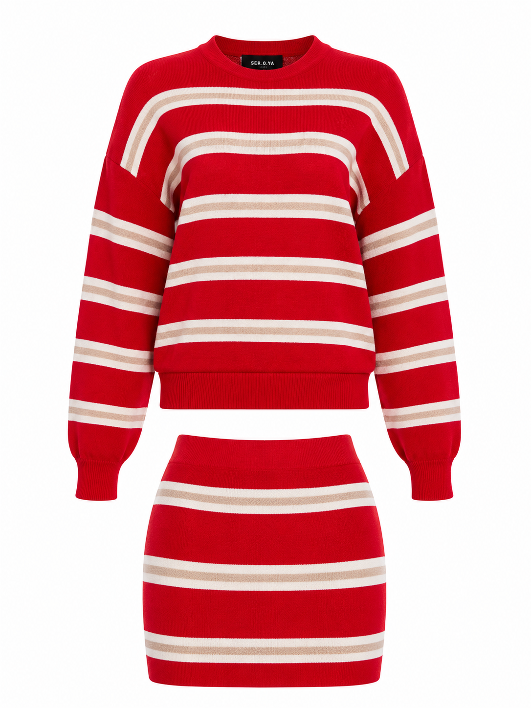 Cassian Sweater & Kian Knit Skort Set - Cherry/Sand/Eggshell Cassian Sweater & Kian Knit Skort Set - Cherry/Sand/Eggshell