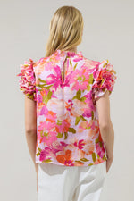 Abigal Floral Brenna Mock Neck Ruffle Blouse - Coral Multi (Final Sale) Abigal Floral Brenna Mock Neck Ruffle Blouse - Coral Multi (Final Sale)