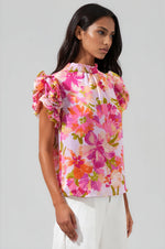 Abigal Floral Brenna Mock Neck Ruffle Blouse - Coral Multi (Final Sale) Abigal Floral Brenna Mock Neck Ruffle Blouse - Coral Multi (Final Sale)