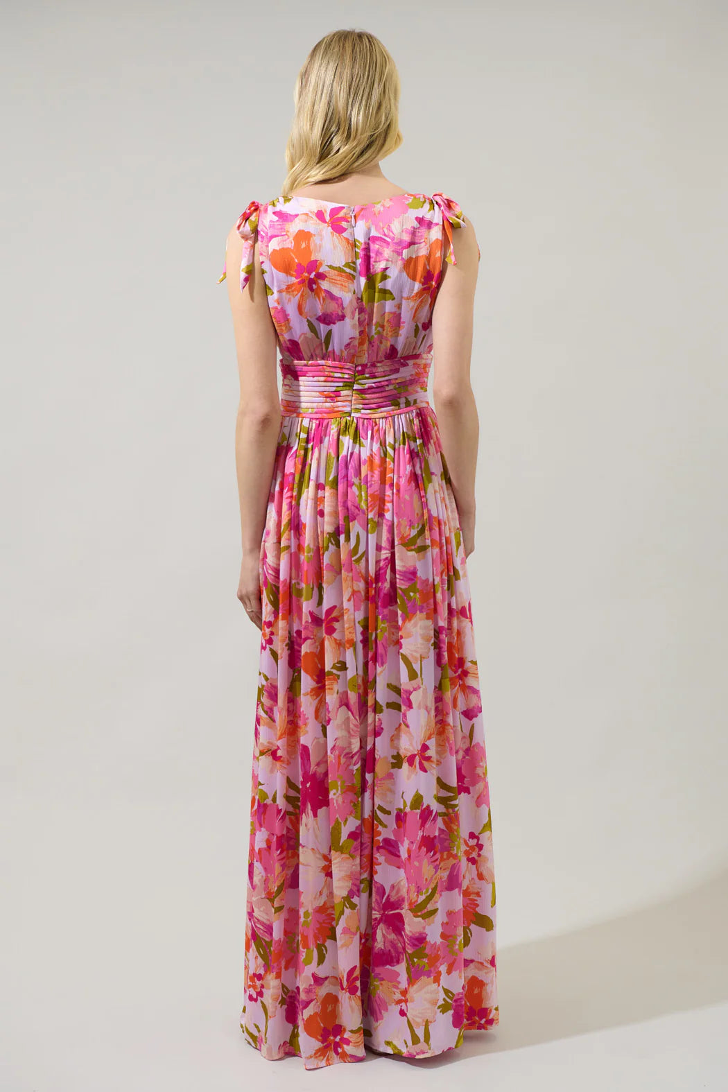 Abigal Floral Descanso Pleated Maxi Dress - Coral Multi (Final Sale) Abigal Floral Descanso Pleated Maxi Dress - Coral Multi (Final Sale)