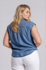 Acid Wash Chambray Button Down Top Curve - Washed Blue (Final Sale) Acid Wash Chambray Button Down Top Curve - Washed Blue (Final Sale)