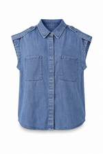 Acid Wash Chambray Button Down Top Curve - Washed Blue (Final Sale) Acid Wash Chambray Button Down Top Curve - Washed Blue (Final Sale)