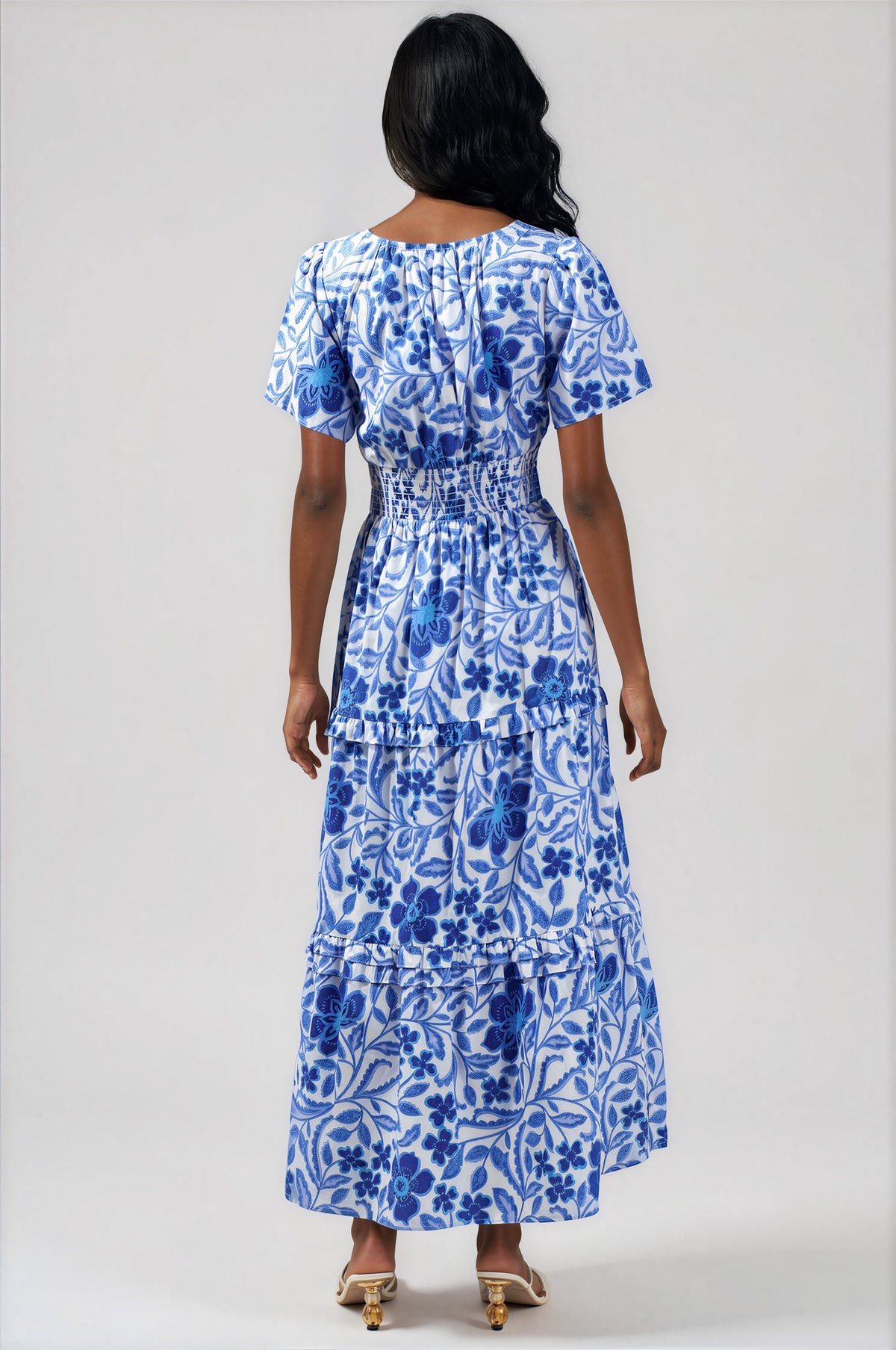 Celeste Floral Palmer Poplin Tiered Maxi Dress - White/Blue Combo (Final Sale) Celeste Floral Palmer Poplin Tiered Maxi Dress - White/Blue Combo (Final Sale)