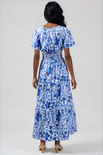 Celeste Floral Palmer Poplin Tiered Maxi Dress - White/Blue Combo (Final Sale) Celeste Floral Palmer Poplin Tiered Maxi Dress - White/Blue Combo (Final Sale)