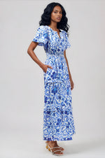 Celeste Floral Palmer Poplin Tiered Maxi Dress - White/Blue Combo (Final Sale) Celeste Floral Palmer Poplin Tiered Maxi Dress - White/Blue Combo (Final Sale)