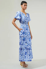 Celeste Floral Palmer Poplin Tiered Maxi Dress - White/Blue Combo (Final Sale) Celeste Floral Palmer Poplin Tiered Maxi Dress - White/Blue Combo (Final Sale)