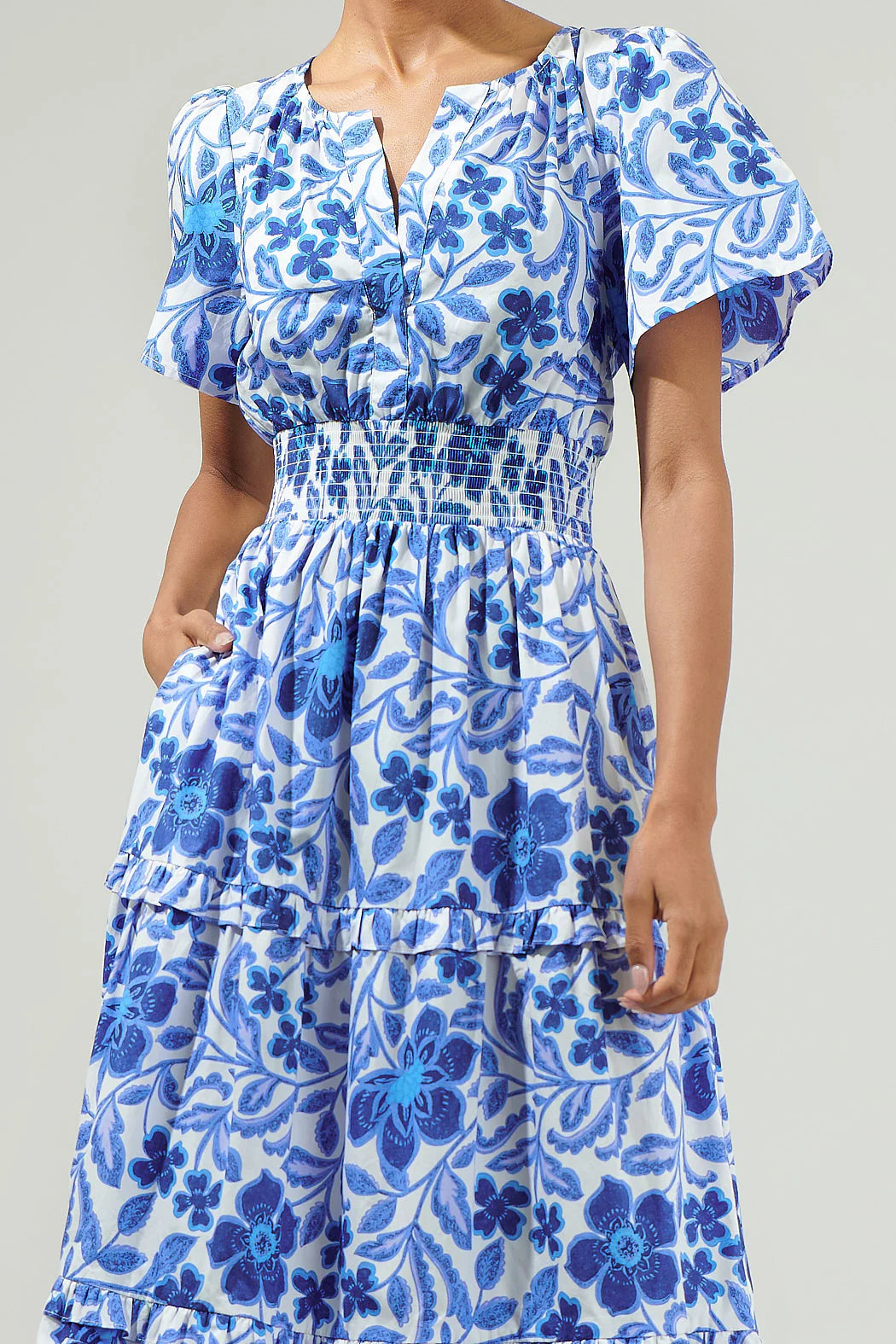 Celeste Floral Palmer Poplin Tiered Maxi Dress - White/Blue Combo (Final Sale) Celeste Floral Palmer Poplin Tiered Maxi Dress - White/Blue Combo (Final Sale)