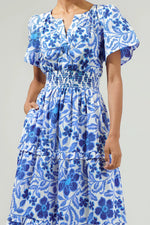 Celeste Floral Palmer Poplin Tiered Maxi Dress - White/Blue Combo (Final Sale) Celeste Floral Palmer Poplin Tiered Maxi Dress - White/Blue Combo (Final Sale)