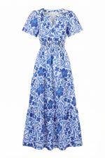 Celeste Floral Palmer Poplin Tiered Maxi Dress - White/Blue Combo (Final Sale) Celeste Floral Palmer Poplin Tiered Maxi Dress - White/Blue Combo (Final Sale)