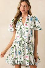 Clove Garden Floral Mini Dress - White/Pink/Green (Final Sale) Clove Garden Floral Mini Dress - White/Pink/Green (Final Sale)