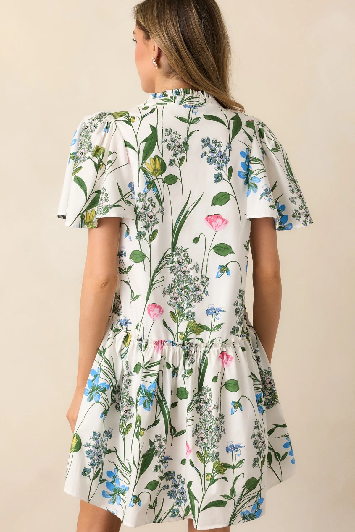 Clove Garden Floral Mini Dress - White/Pink/Green (Final Sale) Clove Garden Floral Mini Dress - White/Pink/Green (Final Sale)