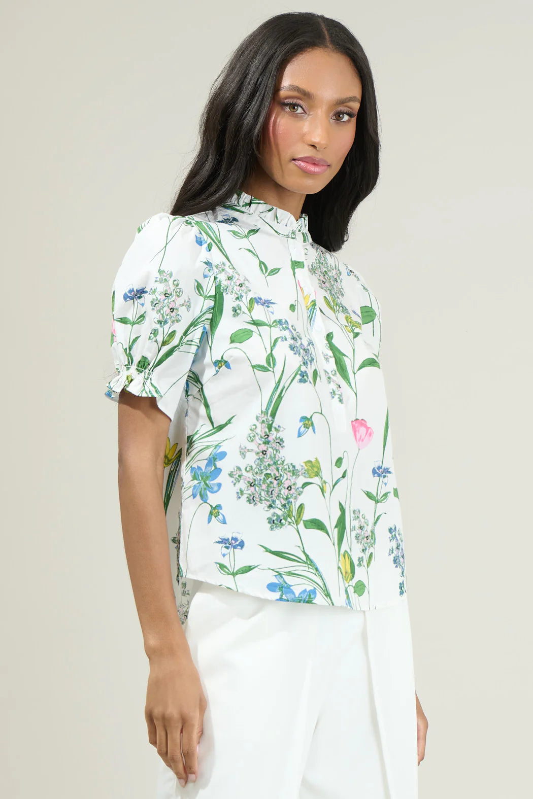 Clove Garden Floral Puff Sleeve Top - White/Pink/Green (Final Sale) Clove Garden Floral Puff Sleeve Top - White/Pink/Green (Final Sale)