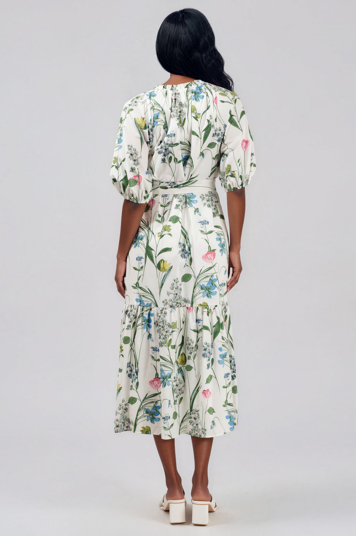 Clove Garden Floral Wynette Tiered Midi Dress - White/Pink/Green (Final Sale) Clove Garden Floral Wynette Tiered Midi Dress - White/Pink/Green (Final Sale)