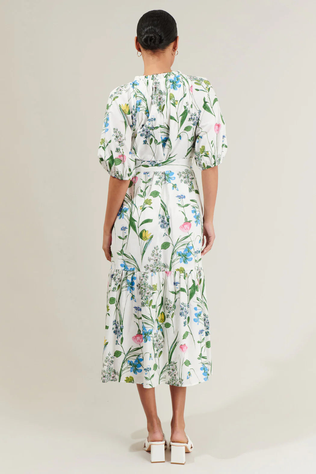 Clove Garden Floral Wynette Tiered Midi Dress - White/Pink/Green (Final Sale) Clove Garden Floral Wynette Tiered Midi Dress - White/Pink/Green (Final Sale)