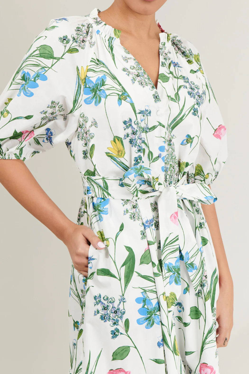 Clove Garden Floral Wynette Tiered Midi Dress - White/Pink/Green (Final Sale) Clove Garden Floral Wynette Tiered Midi Dress - White/Pink/Green (Final Sale)