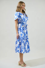 Glantis Floral Cora Button Up Midi Dress - White/Blue Multi (Final Sale) Glantis Floral Cora Button Up Midi Dress - White/Blue Multi (Final Sale)