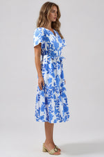 Glantis Floral Cora Button Up Midi Dress - White/Blue Multi (Final Sale) Glantis Floral Cora Button Up Midi Dress - White/Blue Multi (Final Sale)