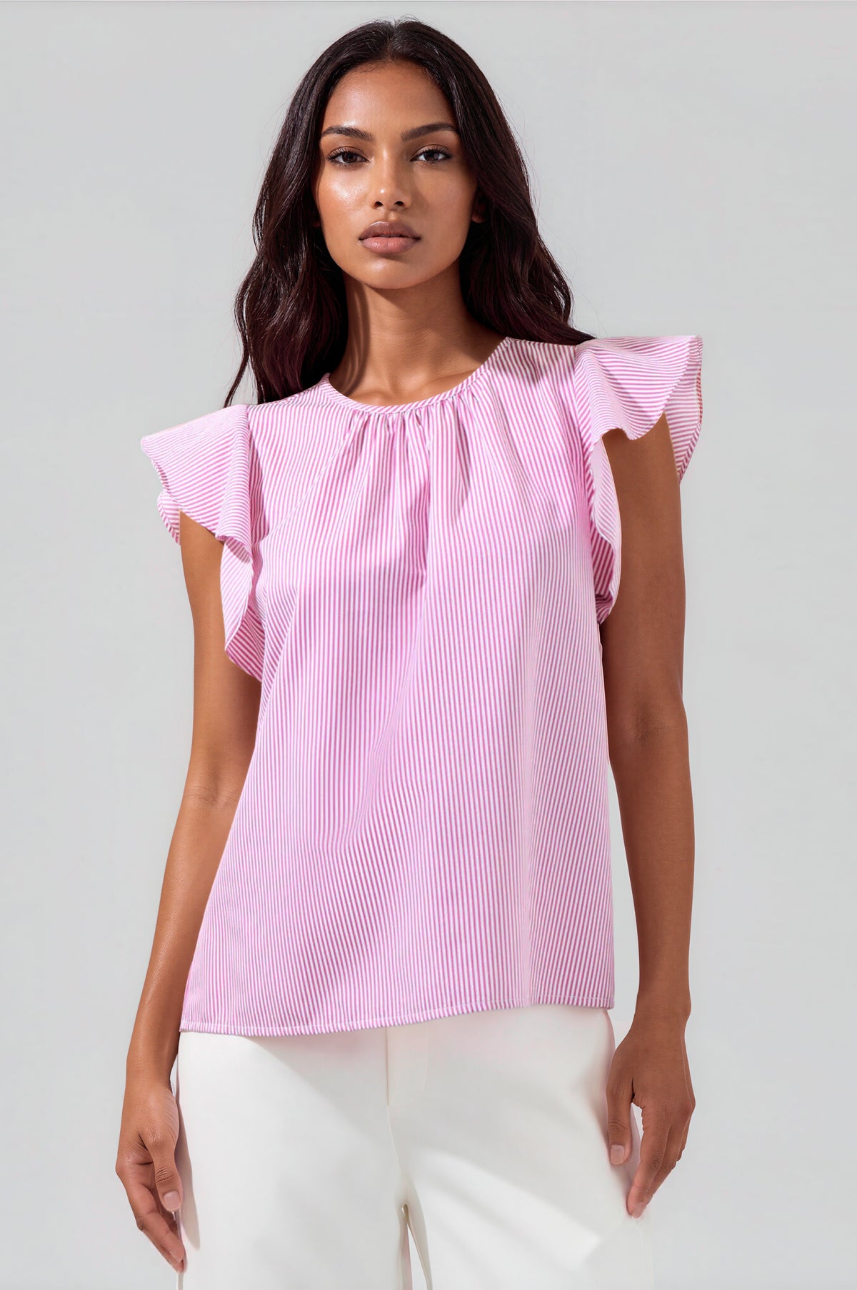 Hermas Striped Ruffle Top Curve - Fuchsia (Final Sale) Hermas Striped Ruffle Top Curve - Fuchsia (Final Sale)