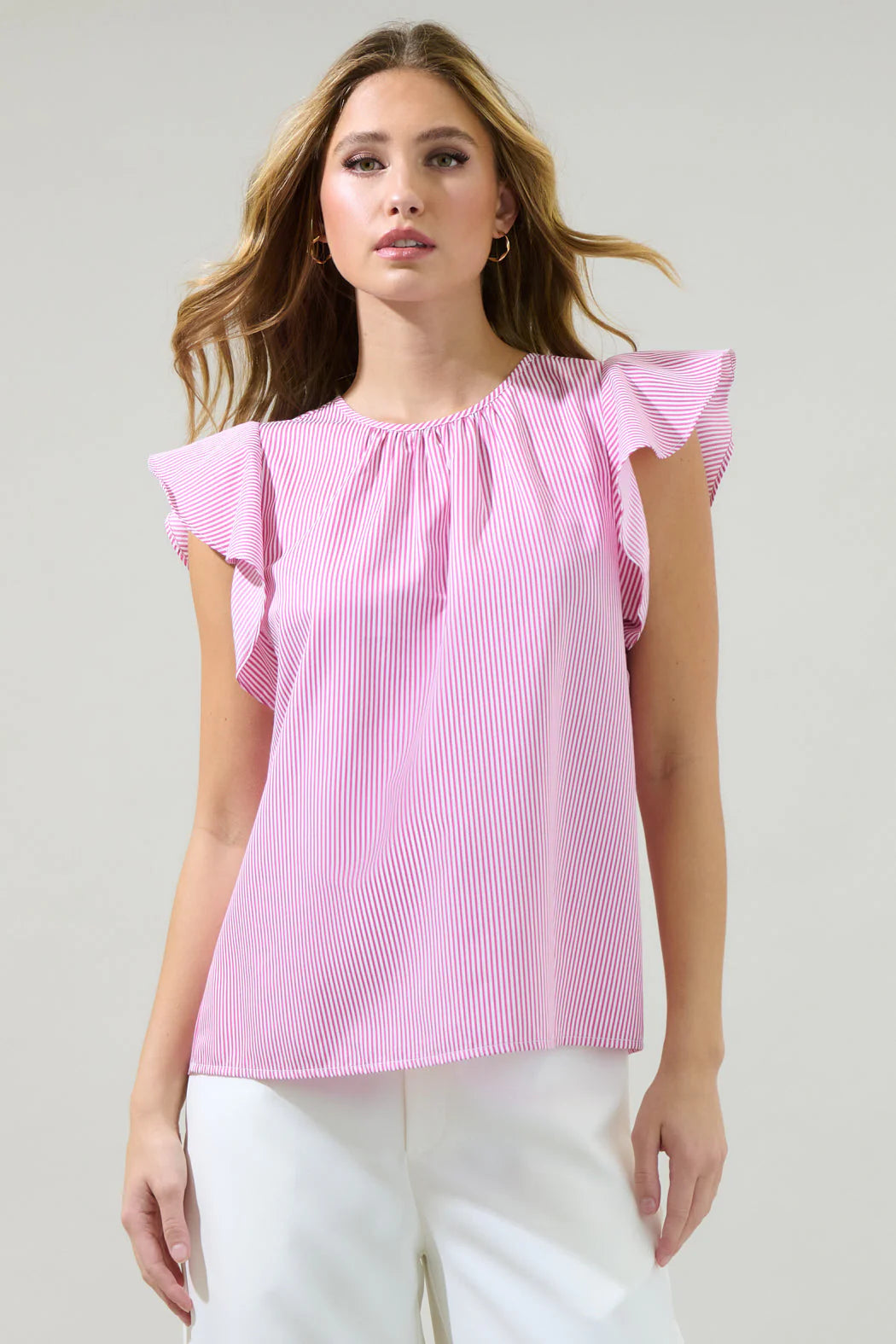 Hermas Striped Ruffle Top Curve - Fuchsia (Final Sale) Hermas Striped Ruffle Top Curve - Fuchsia (Final Sale)