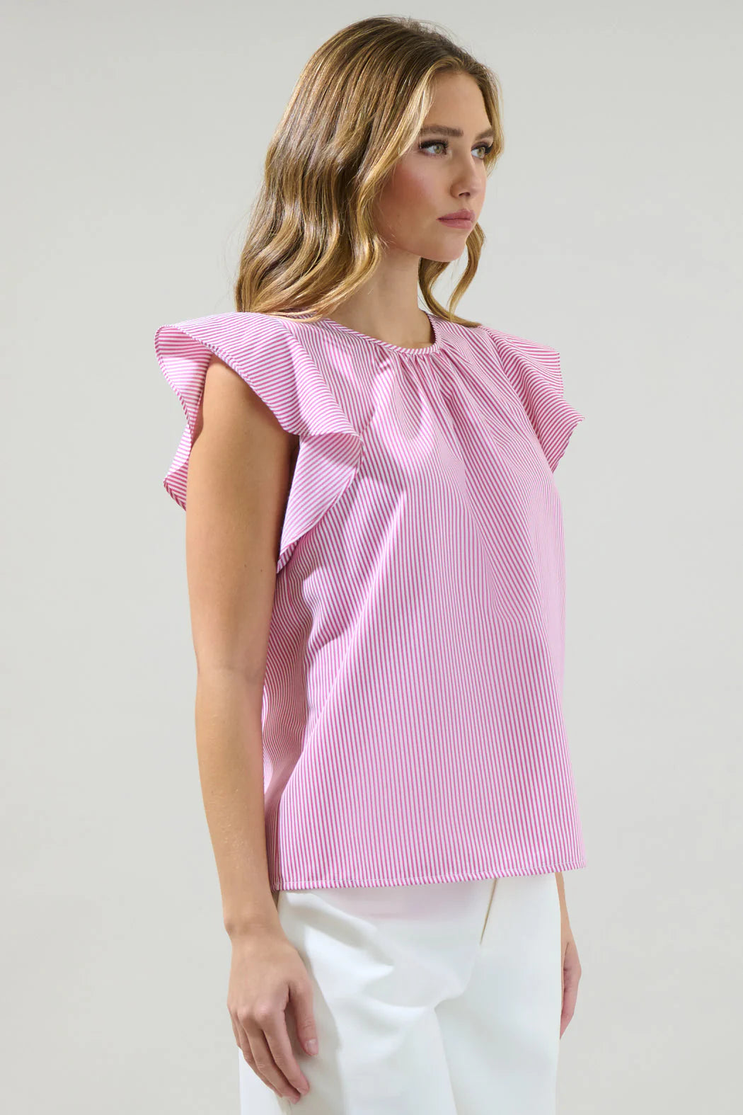 Hermas Striped Ruffle Top Curve - Fuchsia (Final Sale) Hermas Striped Ruffle Top Curve - Fuchsia (Final Sale)