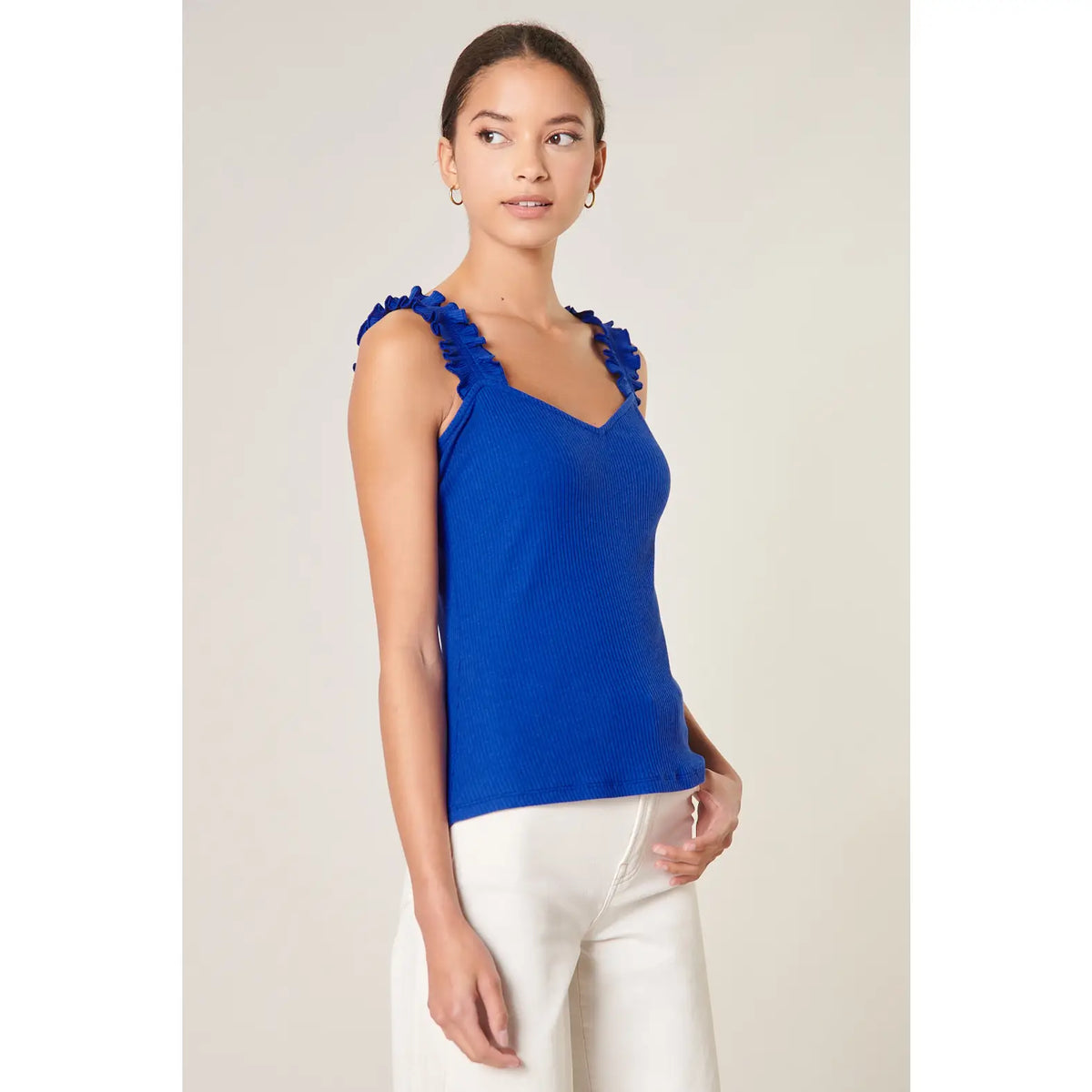 High Roller Ruffle Strap Ribbed Knit Tank Curve - Cobalt (Final Sale) High Roller Ruffle Strap Ribbed Knit Tank Curve - Cobalt (Final Sale)