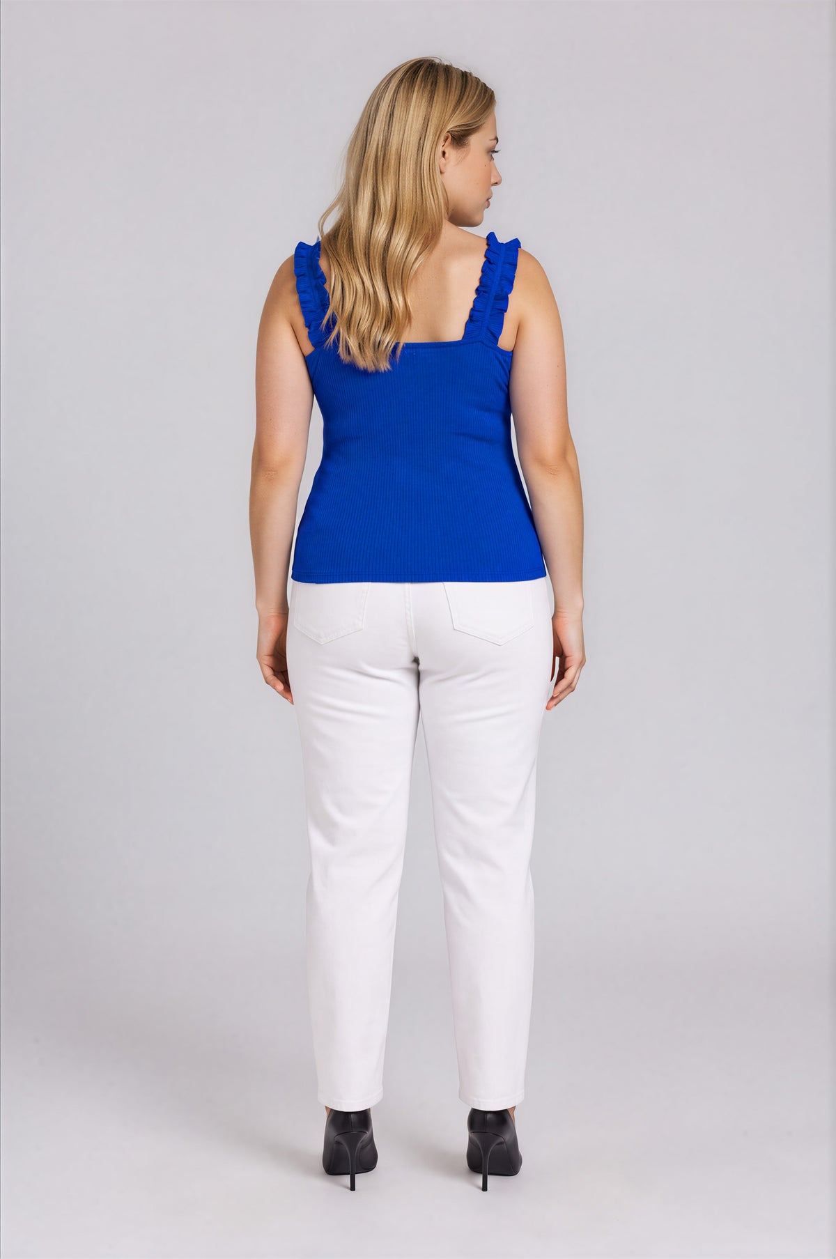 High Roller Ruffle Strap Ribbed Knit Tank Curve - Cobalt (Final Sale) High Roller Ruffle Strap Ribbed Knit Tank Curve - Cobalt (Final Sale)