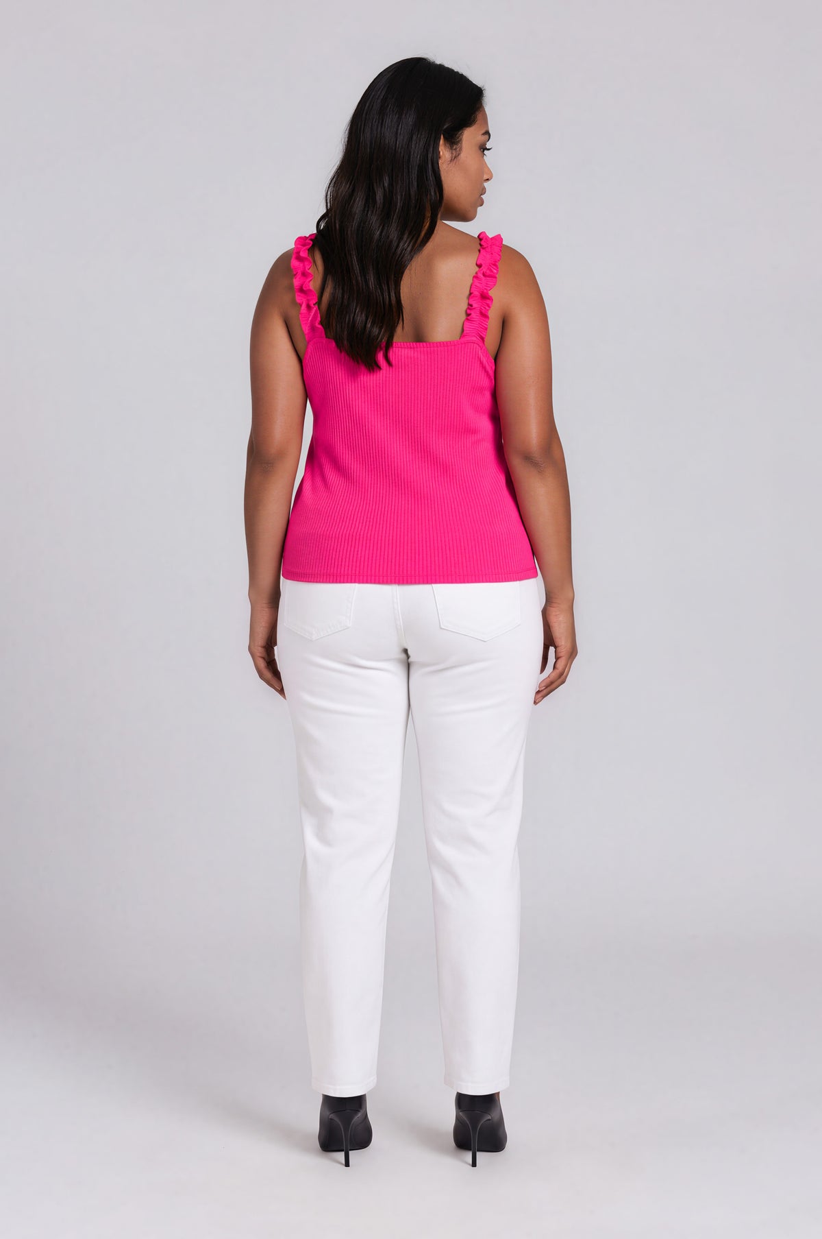 High Roller Ruffle Strap Ribbed Knit Tank Curve - Fuchsia (Final Sale) High Roller Ruffle Strap Ribbed Knit Tank Curve - Fuchsia (Final Sale)