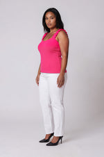 High Roller Ruffle Strap Ribbed Knit Tank Curve - Fuchsia (Final Sale) High Roller Ruffle Strap Ribbed Knit Tank Curve - Fuchsia (Final Sale)