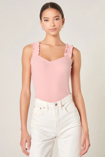 High Roller Ruffle Strap Ribbed Knit Tank Curve - Rose (Final Sale) High Roller Ruffle Strap Ribbed Knit Tank Curve - Rose (Final Sale)