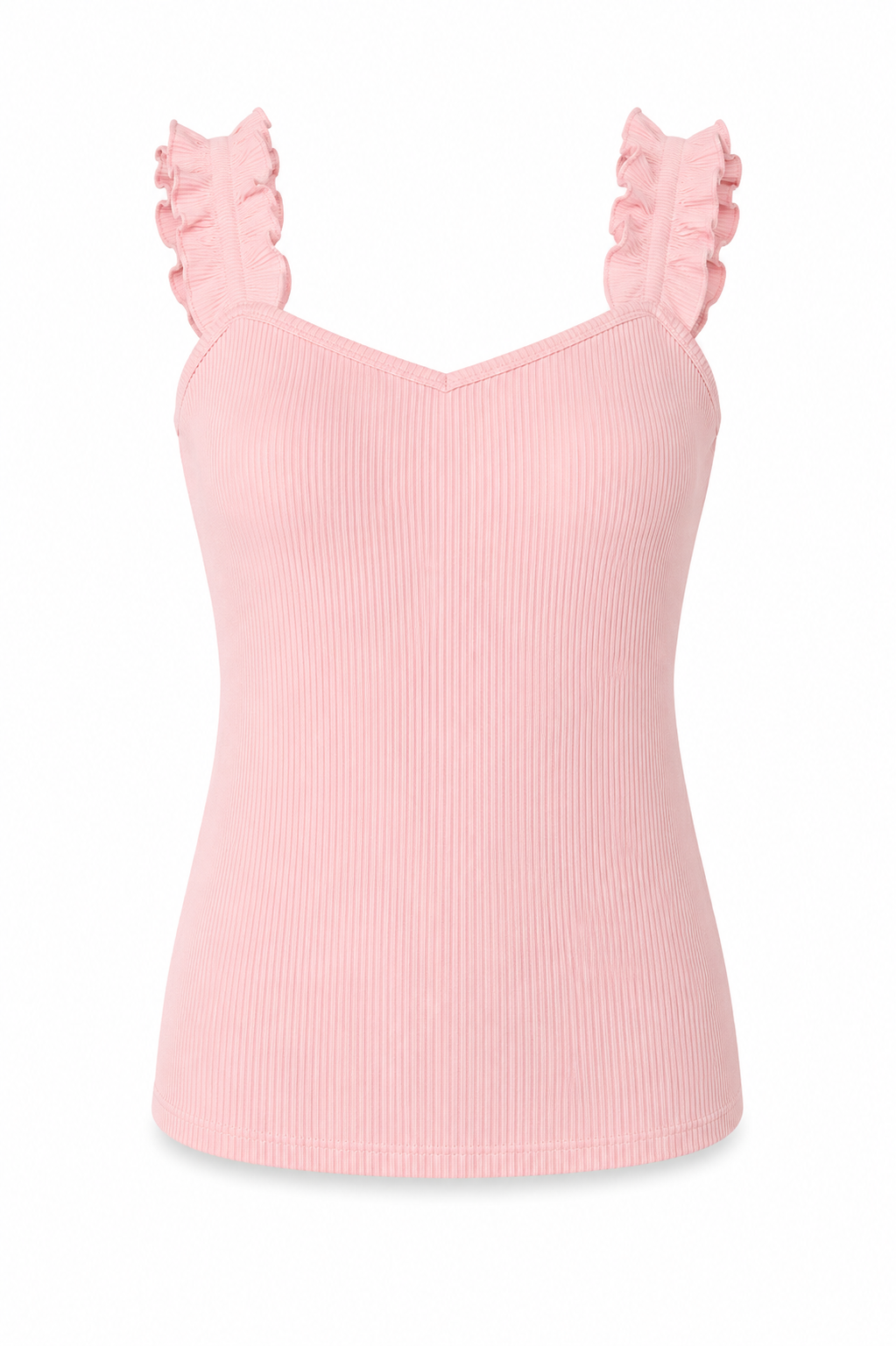 High Roller Ruffle Strap Ribbed Knit Tank Curve - Rose (Final Sale) High Roller Ruffle Strap Ribbed Knit Tank Curve - Rose (Final Sale)