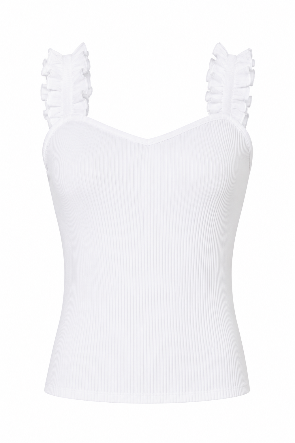High Roller Ruffle Strap Ribbed Knit Tank Curve - White (Final Sale) High Roller Ruffle Strap Ribbed Knit Tank Curve - White (Final Sale)
