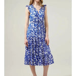 Kian Floral Pisces Smocked Midi Dress - White/Blue (Final Sale) Kian Floral Pisces Smocked Midi Dress - White/Blue (Final Sale)