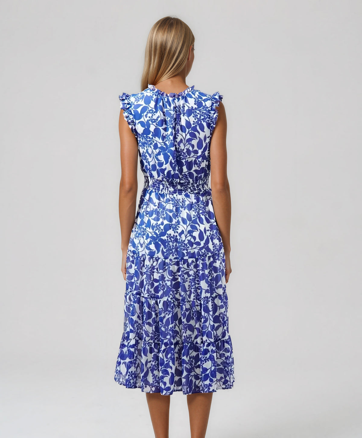 Kian Floral Pisces Smocked Midi Dress - White/Blue (Final Sale) Kian Floral Pisces Smocked Midi Dress - White/Blue (Final Sale)