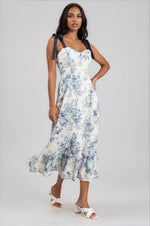 Majesty Floral Villa Garden Eyelet Midi Dress - White/Blue (Final Sale) Majesty Floral Villa Garden Eyelet Midi Dress - White/Blue (Final Sale)