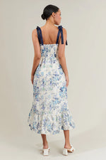 Majesty Floral Villa Garden Eyelet Midi Dress - White/Blue (Final Sale) Majesty Floral Villa Garden Eyelet Midi Dress - White/Blue (Final Sale)